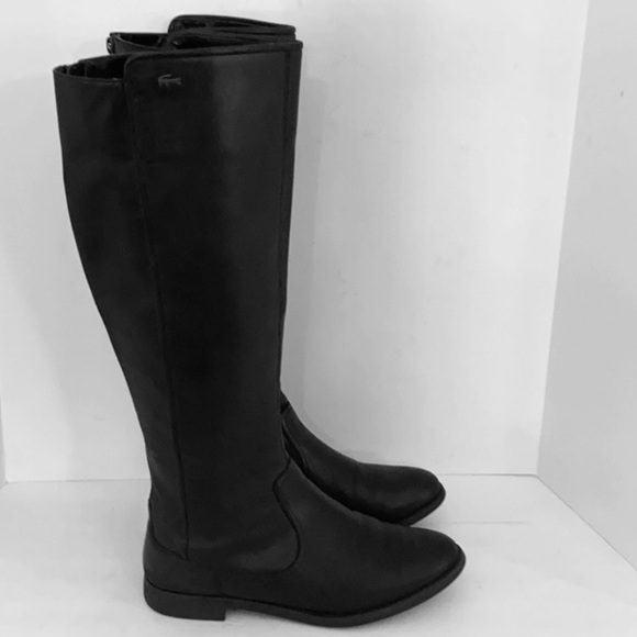 Auth Lacoste Paris tall black leather boots sz 7 - Picture 2 of 9